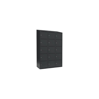 Fydor 5-fold compartment locker, 3 compartments, charcoal, W 1200 mm, 3 compartments, sloping roof shape, cylinder lock.