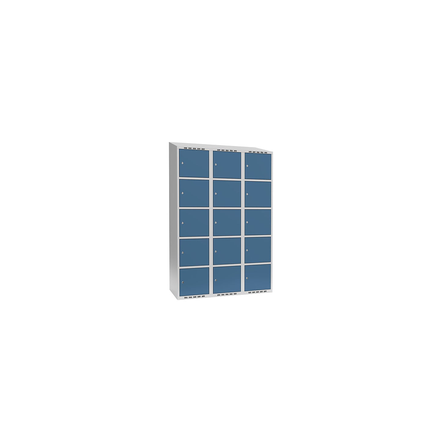 Fydor 5-fold compartment locker, 3 compartments, light grey / brilliant blue, W 1200 mm, 3 compartments, sloping roof shape, cylinder lock.