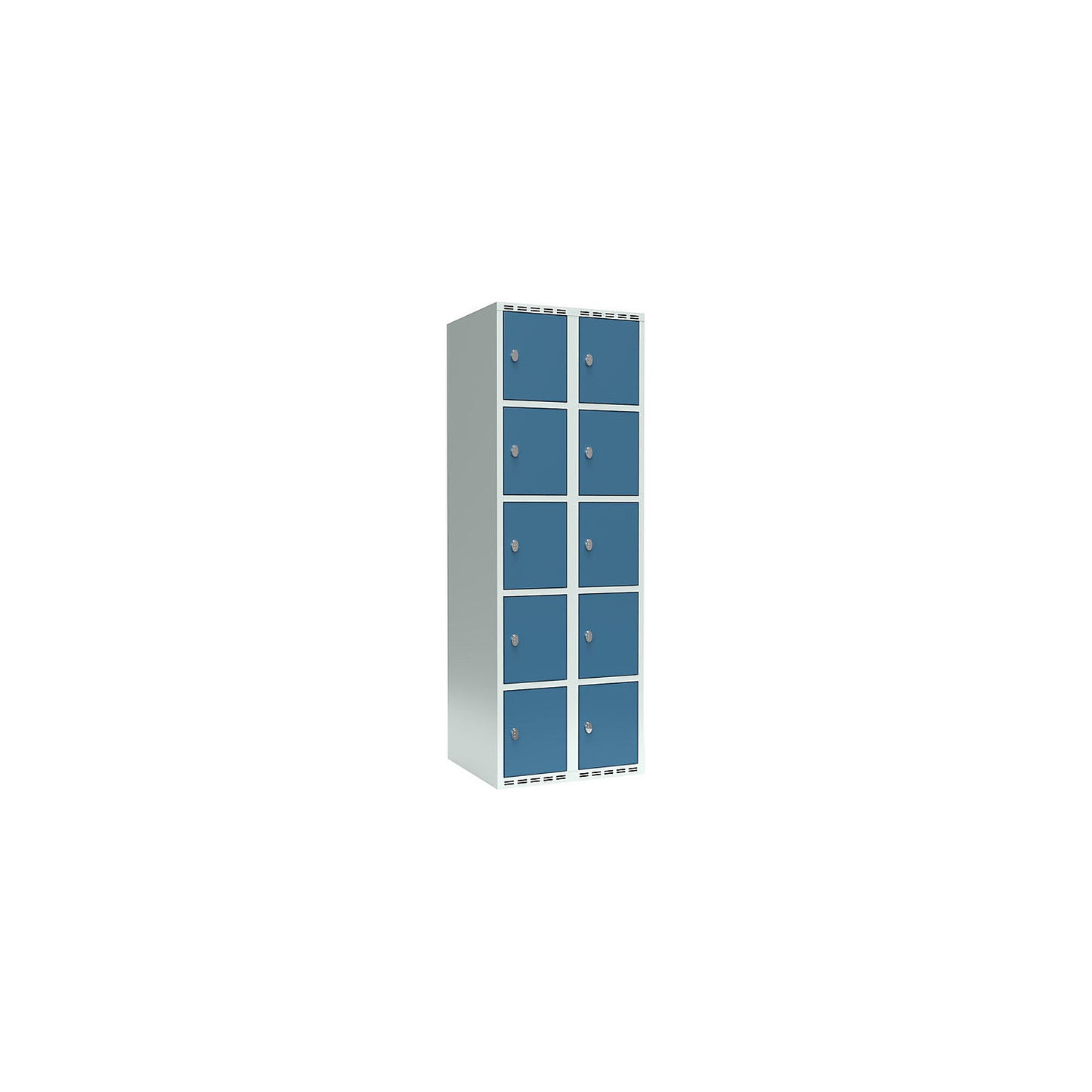 Fydor 5-fold compartment locker, 2 compartments, light grey / brilliant blue, W 600 mm, 2 compartments, flat roof shape, padlock.