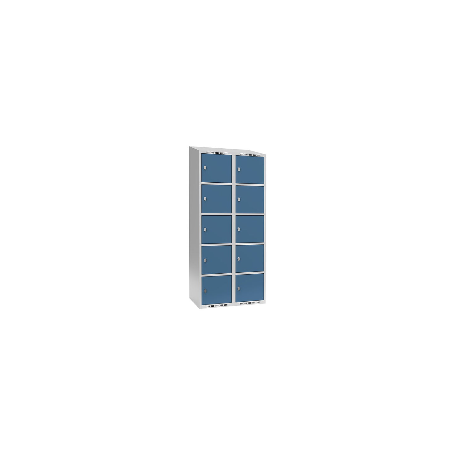 Fydor 5-fold compartment locker, 2 compartments, light grey / brilliant blue, W 800 mm, 2 compartments, sloping roof shape, padlock.