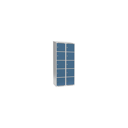 Fydor 5-fold compartment locker, 2 compartments, light grey / brilliant blue, W 800 mm, 2 compartments, sloping roof shape, padlock.