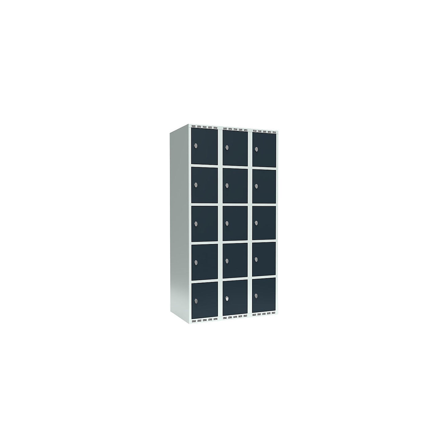 Fydor 5-fold compartment locker, 3 compartments, light grey / charcoal, W 900 mm, 3 compartments, flat roof shape, padlock.