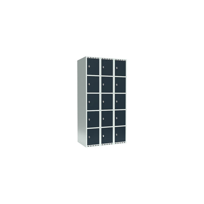 Fydor 5-fold compartment locker, 3 compartments, light grey / charcoal, W 900 mm, 3 compartments, flat roof shape, padlock.