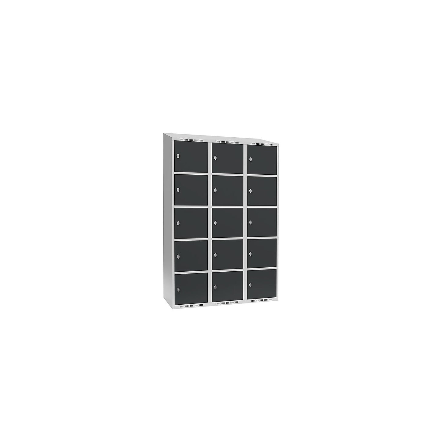 Fydor 5-fold compartment locker, 3 compartments, light grey / charcoal, W 1200 mm, 3 compartments, sloping roof shape, padlock.
