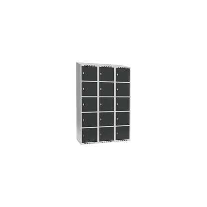 Fydor 5-fold compartment locker, 3 compartments, light grey / charcoal, W 1200 mm, 3 compartments, sloping roof shape, padlock.