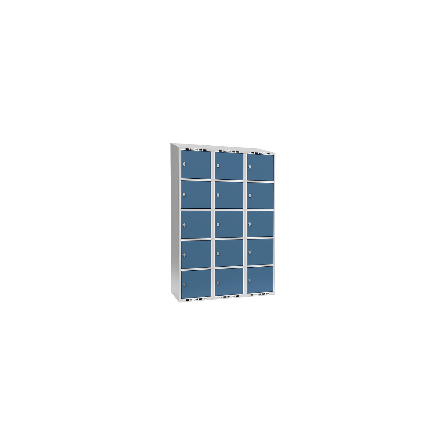 Fydor 5-fold compartment locker, 3 compartments, light grey / brilliant blue, W 1200 mm, 3 compartments, sloping roof shape, padlock.
