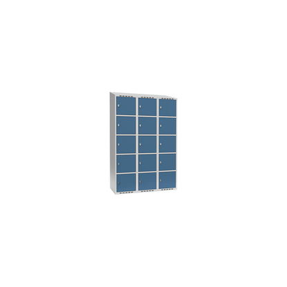 Fydor 5-fold compartment locker, 3 compartments, light grey / brilliant blue, W 1200 mm, 3 compartments, sloping roof shape, padlock.