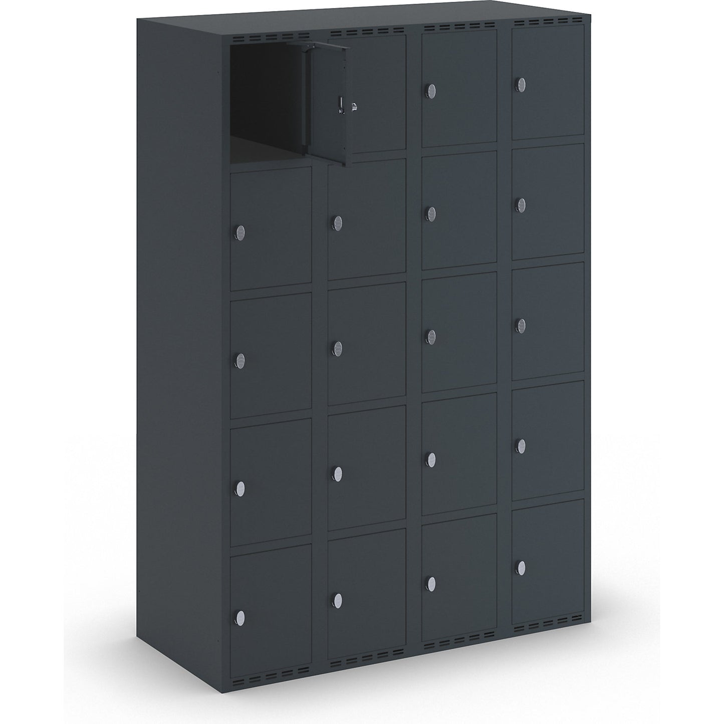 Fydor 5-fold compartment locker, 4 compartments, charcoal, W 1200 mm, 4 compartments, flat roof shape, padlock.