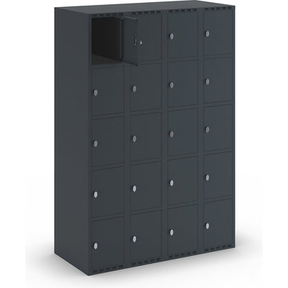 Fydor 5-fold compartment locker, 4 compartments, charcoal, W 1200 mm, 4 compartments, flat roof shape, padlock.