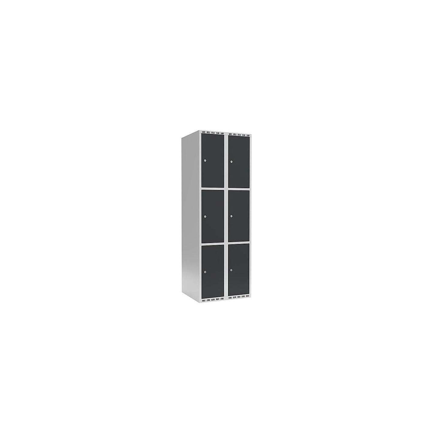 Fydor 3-fold compartment locker, 2 compartments, light grey / charcoal, W 600 mm, 2 compartments, flat roof shape, cylinder lock.
