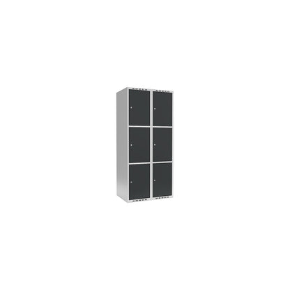 Fydor 3-fold compartment locker, 2 compartments, light grey / charcoal, W 800 mm, 2 compartments, flat roof shape, cylinder lock.