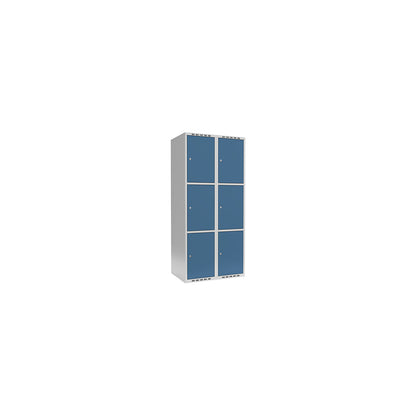 Fydor 3-fold compartment locker, 2 compartments, light grey / brilliant blue, W 800 mm, 2 compartments, flat roof shape, cylinder lock.