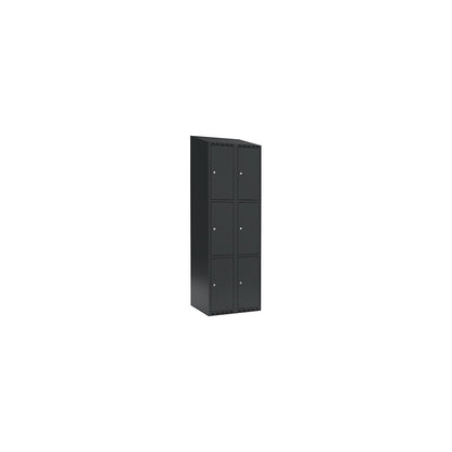 Fydor 3-fold compartment locker, 2 compartments, charcoal, W 600 mm, 2 compartments, sloping roof shape, cylinder lock.