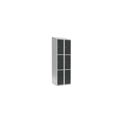 Fydor 3-fold compartment locker, 2 compartments, light grey / charcoal, W 600 mm, 2 compartments, sloping roof shape, cylinder lock.
