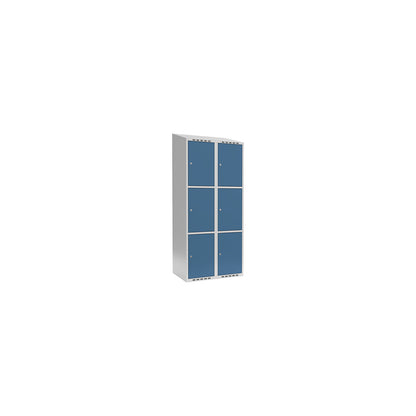 Fydor 3-fold compartment locker, 2 compartments, light grey / brilliant blue, W 800 mm, 2 compartments, sloping roof shape, cylinder lock.
