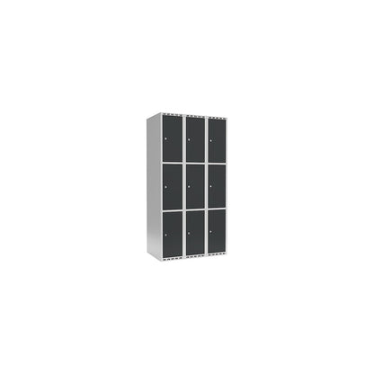 Fydor 3-fold compartment locker, 3 compartments, light grey / charcoal, W 900 mm, 3 compartments, flat roof shape, cylinder lock.