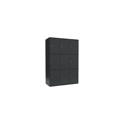 Fydor 3-fold compartment locker, 3 compartments, charcoal, W 1200 mm, 3 compartments, flat roof shape, cylinder lock.