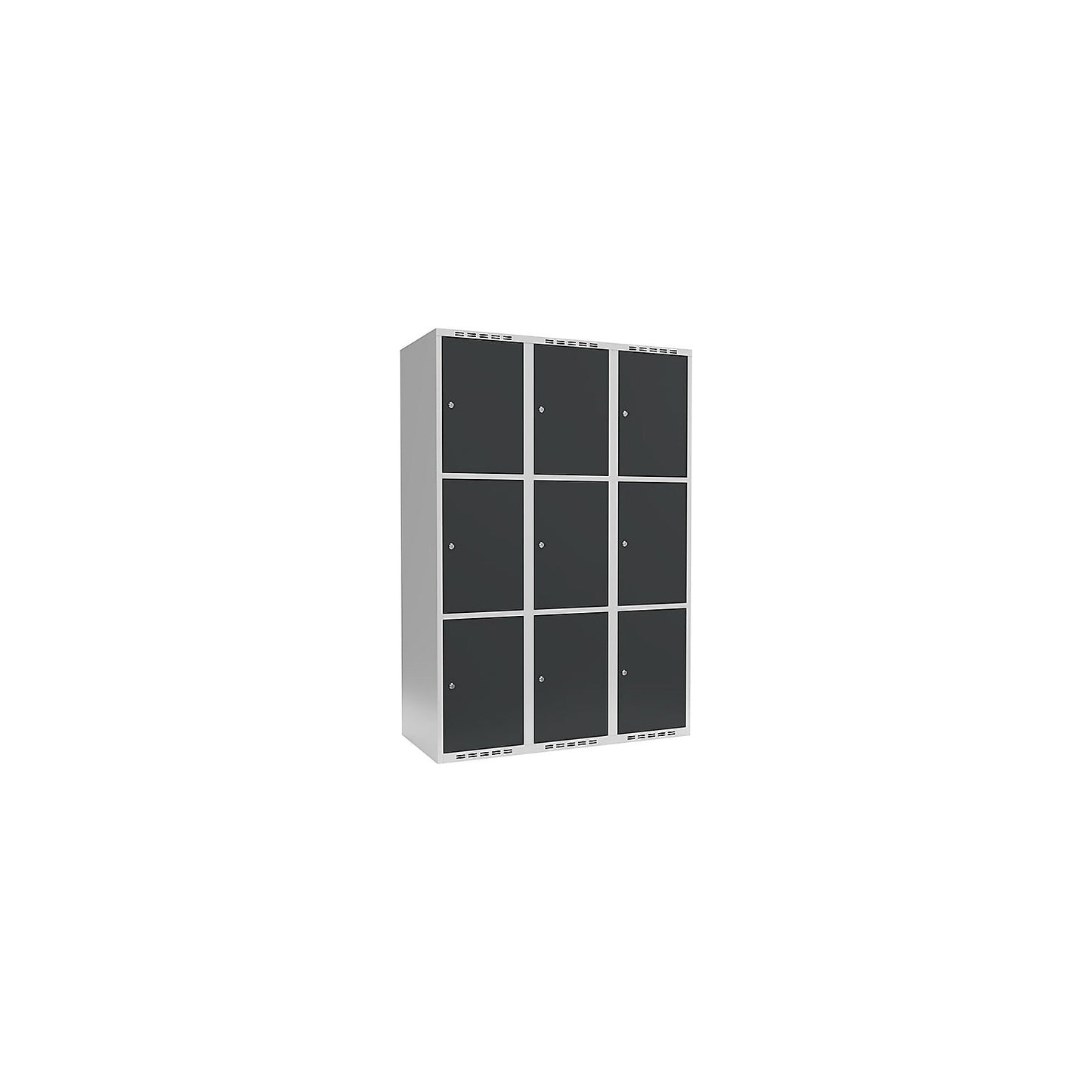 Fydor 3-fold compartment locker, 3 compartments, light grey / charcoal, W 1200 mm, 3 compartments, flat roof shape, cylinder lock.