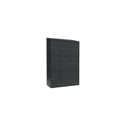 Fydor 3-fold compartment locker, 3 compartments, charcoal, W 1200 mm, 3 compartments, sloping roof shape, cylinder lock.