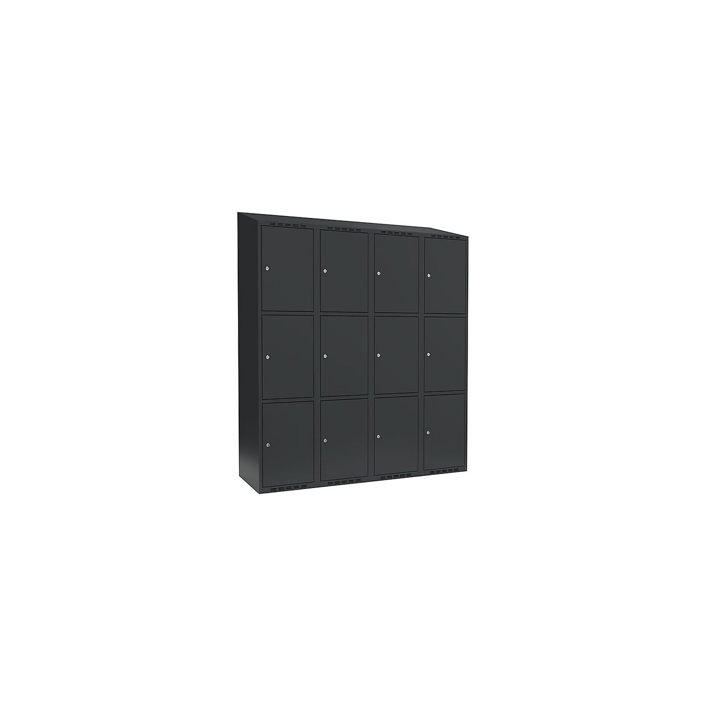 Fydor 3-fold compartment locker, 4 compartments, charcoal, W 1200 mm, 4 compartments, sloping roof shape, cylinder lock.