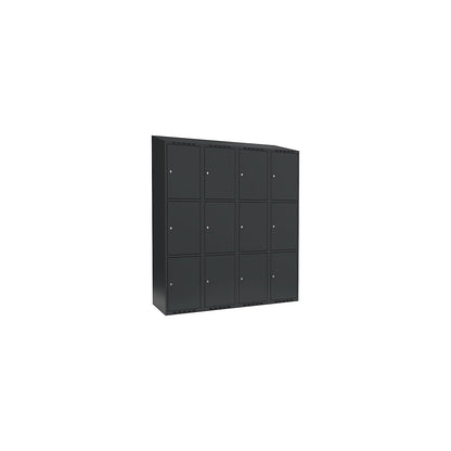 Fydor 3-fold compartment locker, 4 compartments, charcoal, W 1200 mm, 4 compartments, sloping roof shape, cylinder lock.