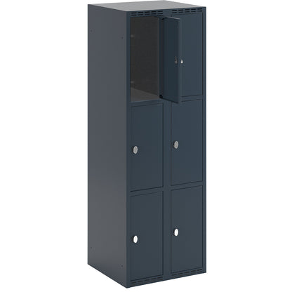 Fydor 3-fold compartment locker, 2 compartments, charcoal, W 600 mm, 2 compartments, flat roof shape, padlock.
