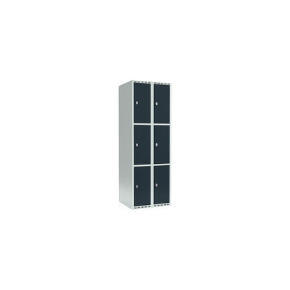 Fydor 3-fold compartment locker, 2 compartments, light grey / charcoal, W 600 mm, 2 compartments, flat roof shape, padlock.