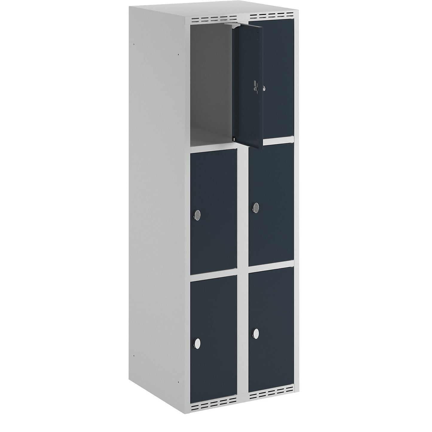 Fydor 3-fold compartment locker, 2 compartments, light grey / charcoal, W 600 mm, 2 compartments, flat roof shape, padlock.