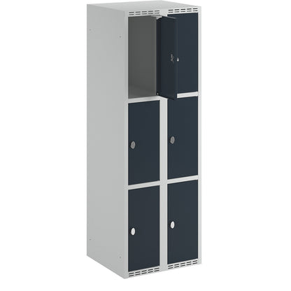 Fydor 3-fold compartment locker, 2 compartments, light grey / charcoal, W 600 mm, 2 compartments, flat roof shape, padlock.