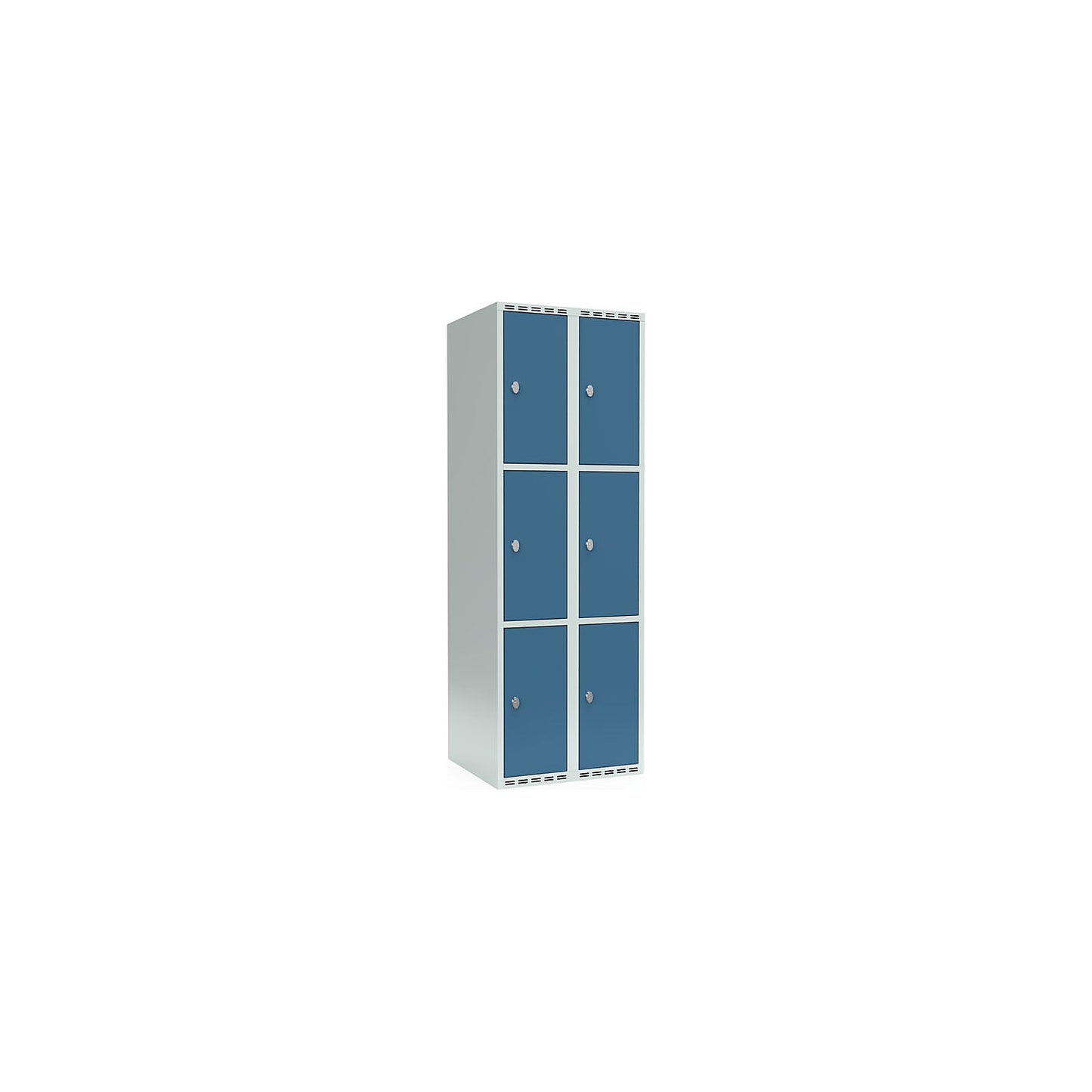 Fydor 3-fold compartment locker, 2 compartments, light grey / brilliant blue, W 600 mm, 2 compartments, flat roof shape, padlock.