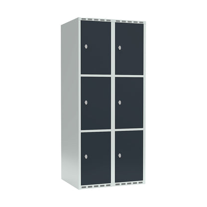 Fydor 3-fold compartment locker, 2 compartments, light grey / charcoal, W 800 mm, 2 compartments, flat roof shape, padlock.