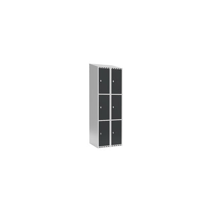 Fydor 3-fold compartment locker, 2 compartments, light grey / charcoal, W 600 mm, 2 compartments, sloping roof shape, padlock.