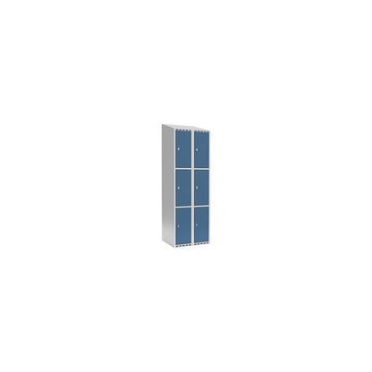 Fydor 3-fold compartment locker, 2 compartments, light grey / brilliant blue, W 600 mm, 2 compartments, sloping roof shape, padlock.