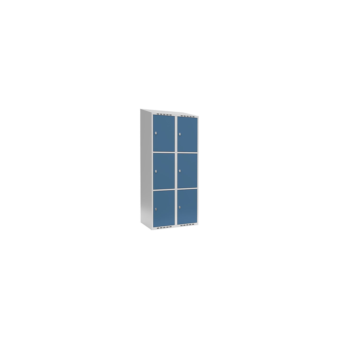 Fydor 3-fold compartment locker, 2 compartments, light grey / brilliant blue, W 800 mm, 2 compartments, sloping roof shape, padlock.