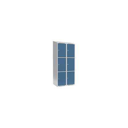 Fydor 3-fold compartment locker, 2 compartments, light grey / brilliant blue, W 800 mm, 2 compartments, sloping roof shape, padlock.