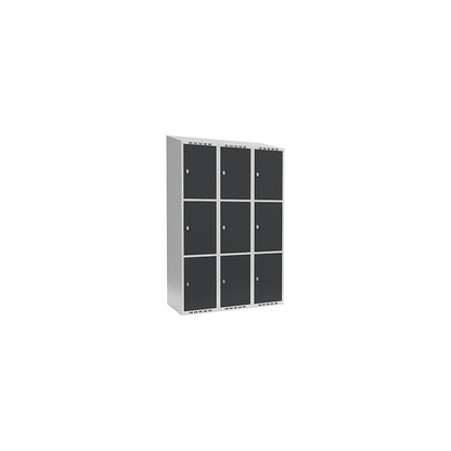 Fydor 3-fold compartment locker, 3 compartments, light grey / charcoal, W 1200 mm, 3 compartments, sloping roof shape, padlock.