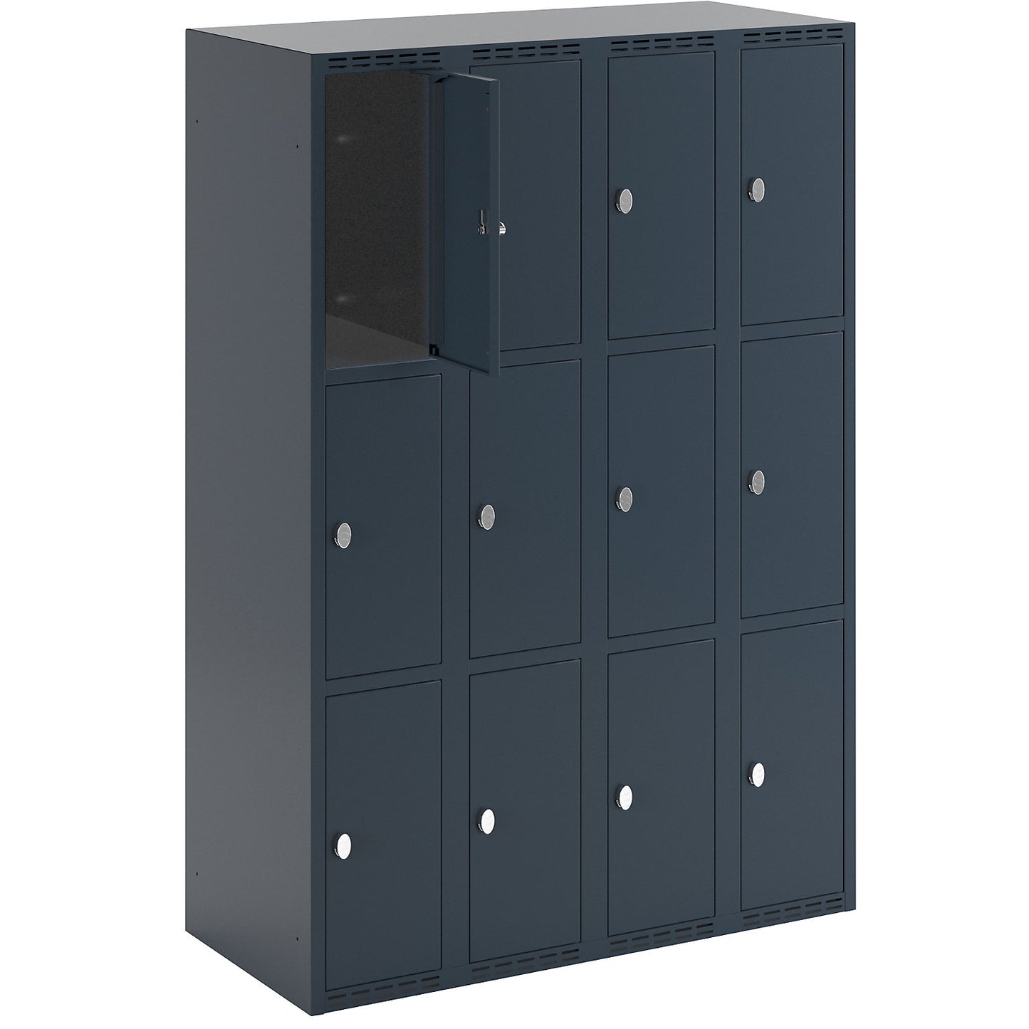 Fydor 3-fold compartment locker, 4 compartments, charcoal, W 1200 mm, 4 compartments, flat roof shape, padlock.