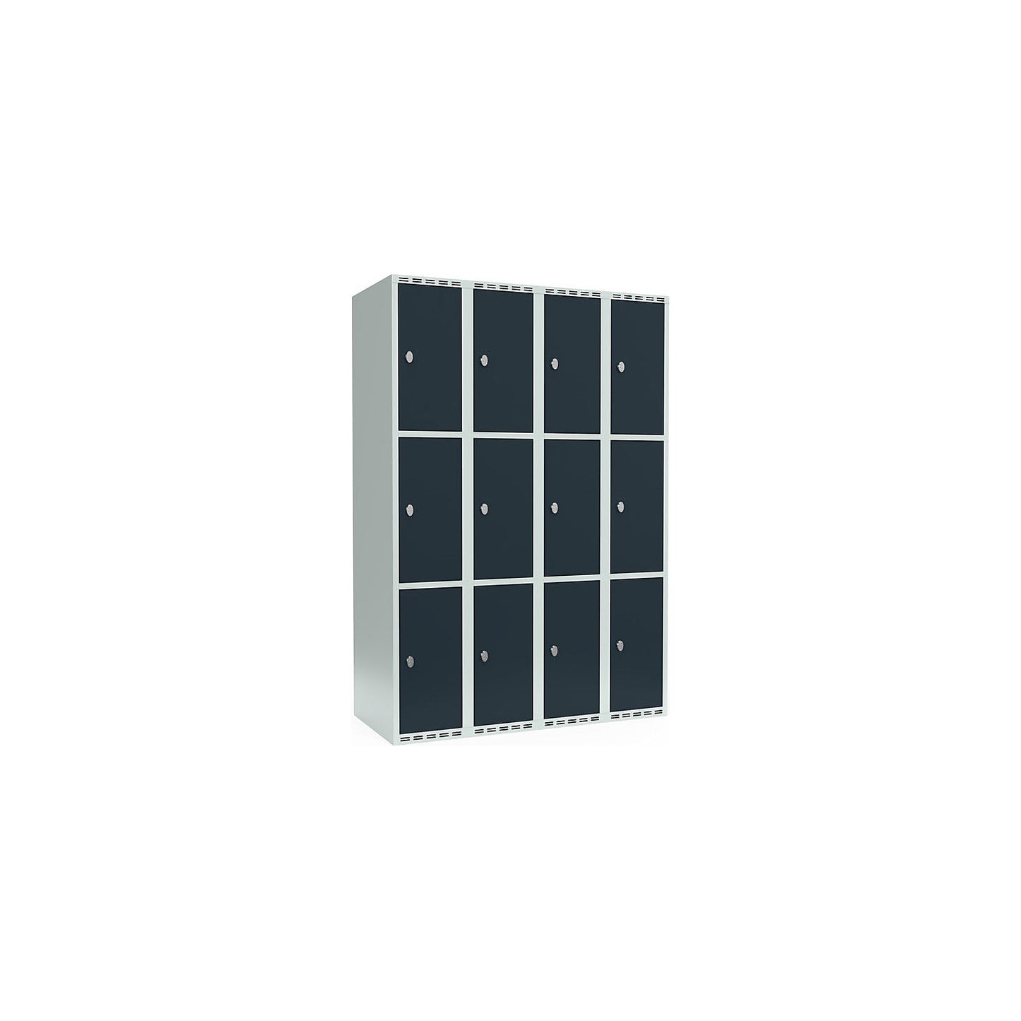 Fydor 3-fold compartment locker, 4 compartments, light grey / charcoal, W 1200 mm, 4 compartments, flat roof shape, padlock.