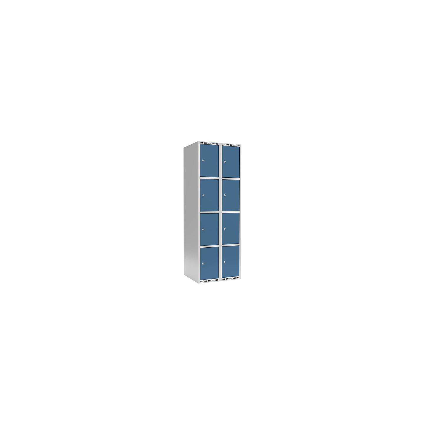 Fydor 4-fold compartment locker, 2 compartments, light grey / brilliant blue, W 600 mm, 2 compartments, flat roof shape, cylinder lock.