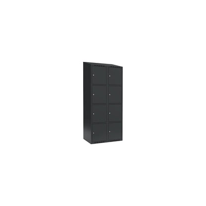 Fydor 4-fold compartment locker, 2 compartments, charcoal, W 800 mm, 2 compartments, sloping roof shape, cylinder lock.