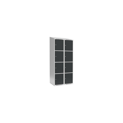 Fydor 4-fold compartment locker, 2 compartments, light grey / charcoal, W 800 mm, 2 compartments, sloping roof shape, cylinder lock.