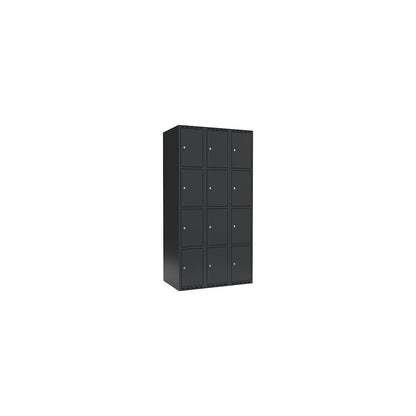 Fydor 4-fold compartment locker, 3 compartments, charcoal, W 900 mm, 3 compartments, flat roof shape, cylinder lock.