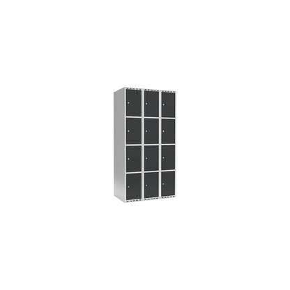 Fydor 4-fold compartment locker, 3 compartments, light grey / charcoal, W 900 mm, 3 compartments, flat roof shape, cylinder lock.