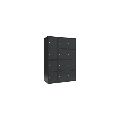 Fydor 4-fold compartment locker, 3 compartments, charcoal, W 1200 mm, 3 compartments, flat roof shape, cylinder lock.