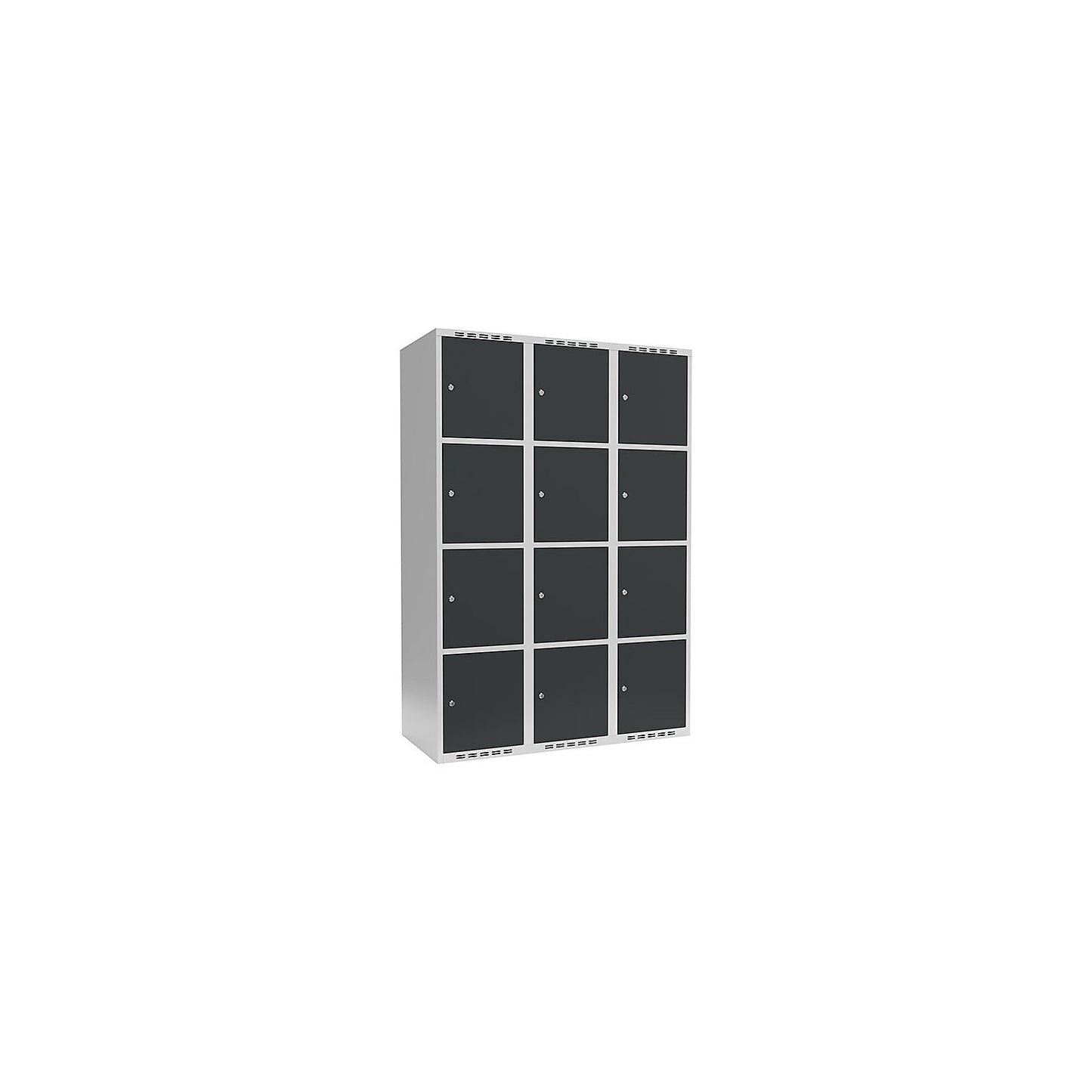 Fydor 4-fold compartment locker, 3 compartments, light grey / charcoal, W 1200 mm, 3 compartments, flat roof shape, cylinder lock.