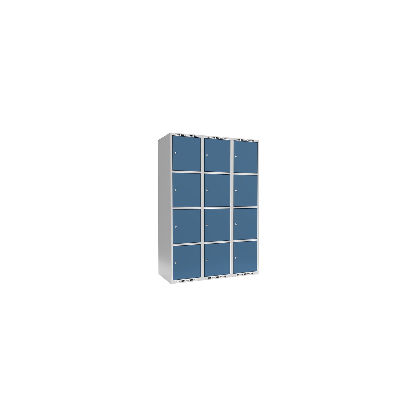 Fydor 4-fold compartment locker, 3 compartments, light grey / brilliant blue, W 1200 mm, 3 compartments, flat roof shape, cylinder lock.