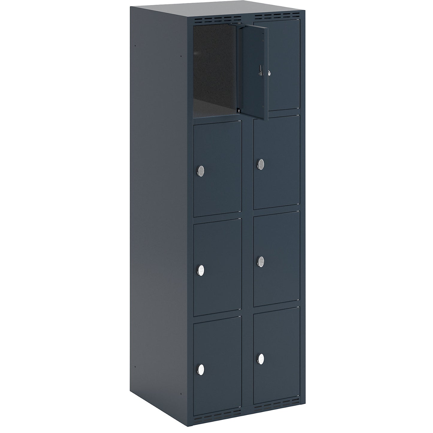 Fydor 4-fold compartment locker, 2 compartments, charcoal, W 600 mm, 2 compartments, flat roof shape, padlock.