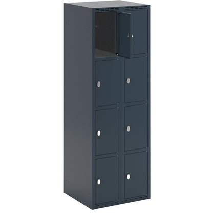 Fydor 4-fold compartment locker, 2 compartments, charcoal, W 600 mm, 2 compartments, flat roof shape, padlock.
