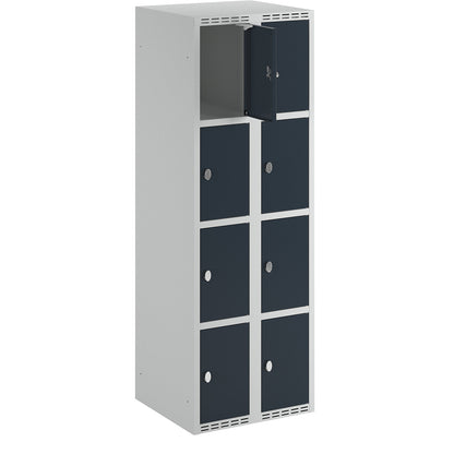 Fydor 4-fold compartment locker, 2 compartments, light grey / charcoal, W 600 mm, 2 compartments, flat roof shape, padlock.