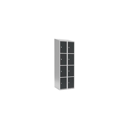 Fydor 4-fold compartment locker, 2 compartments, light grey / charcoal, W 600 mm, 2 compartments, sloping roof shape, padlock.